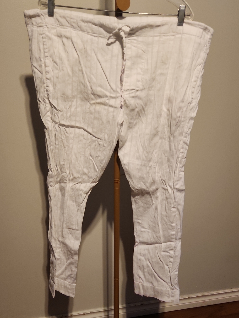 Men's White Drawstring Linen Pants